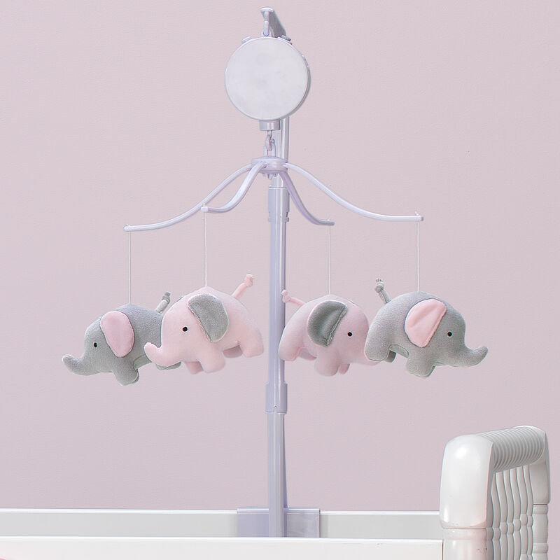 Bedtime Originals Eloise Pink/Gray Elephant Musical Baby Crib Mobile
