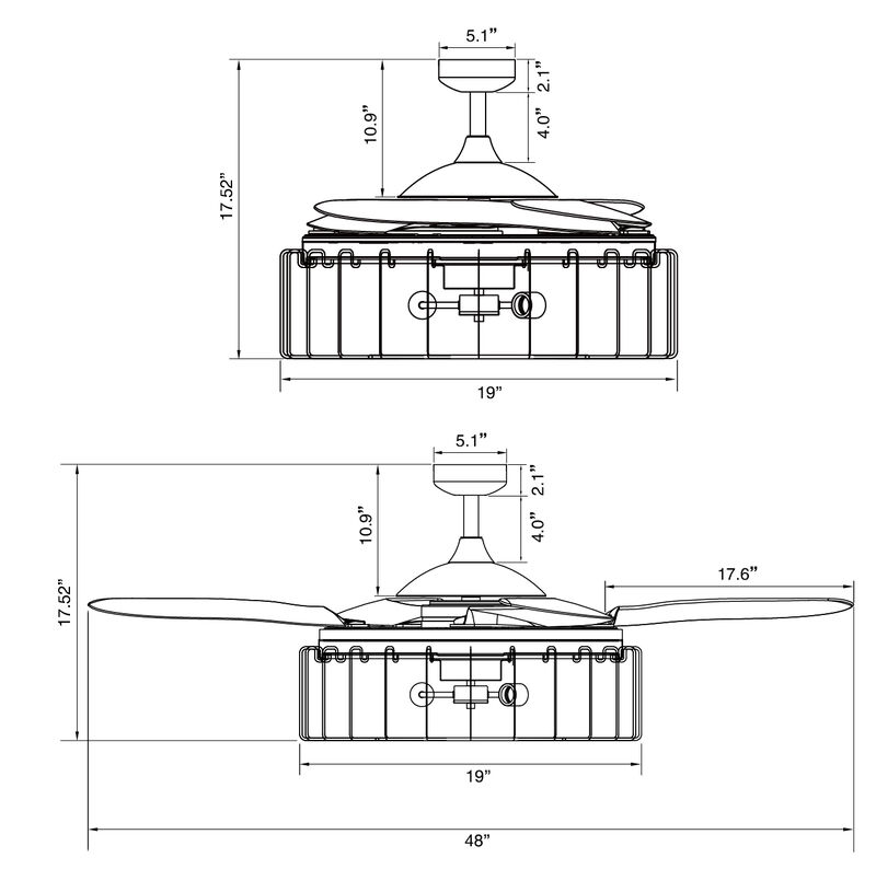 Fanaway Sheridan 48" Retractable Blade Ceiling Fan with Light and Remote, Modern Fandelier Ceiling Fan, Patented Design Technology, Stronger Thicker Blades image number 8