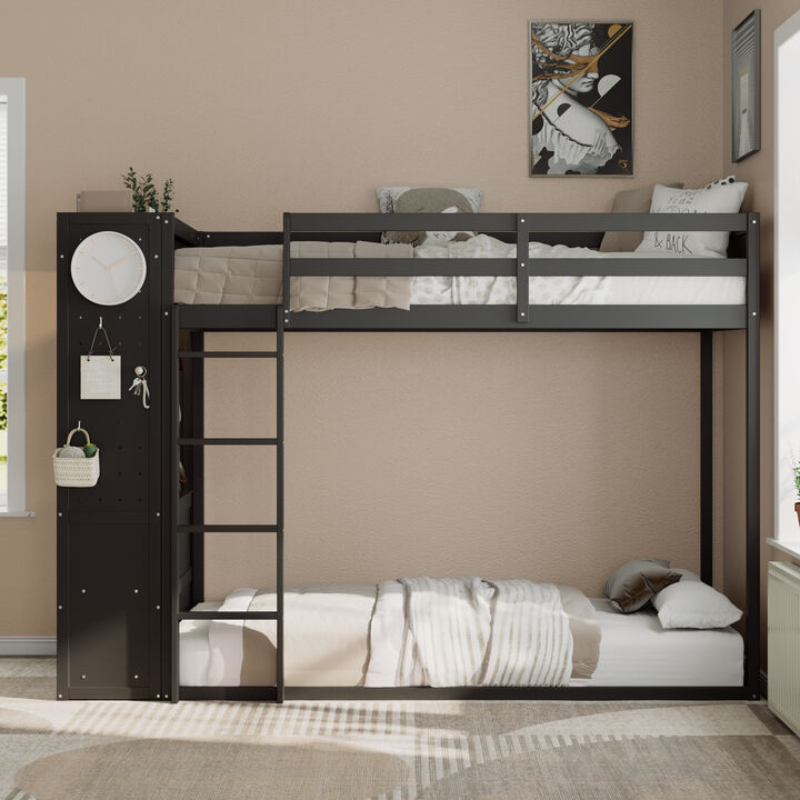 Whisen Twin Size Bunk Bed with 4 Drawers, Light & Pegboards, Wood, for Bedroom