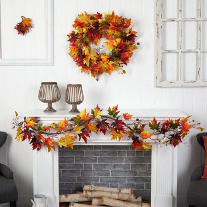 HomPlanti 6' Autumn Maple Leaf and Berry Fall Garland