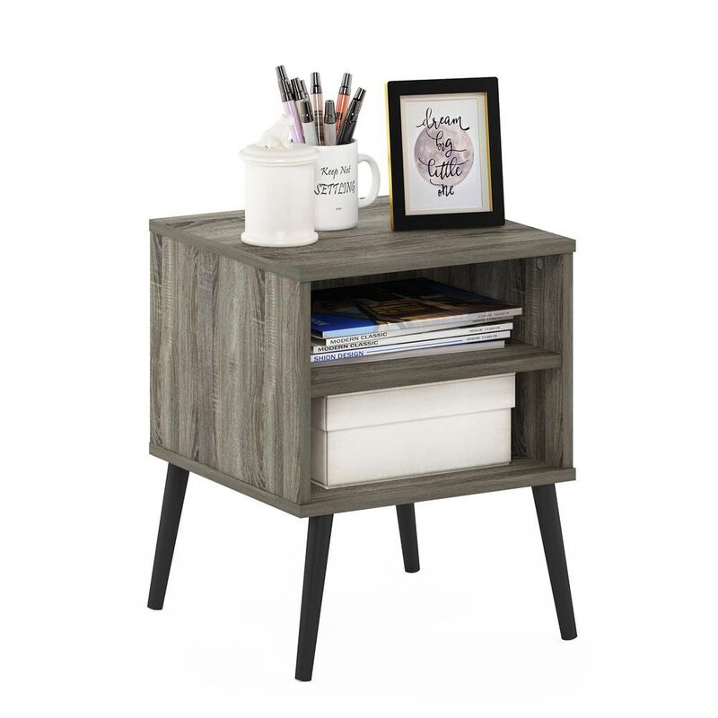 Furinno Claude Mid Century Style End Table with Wood Legs, French Oak Grey