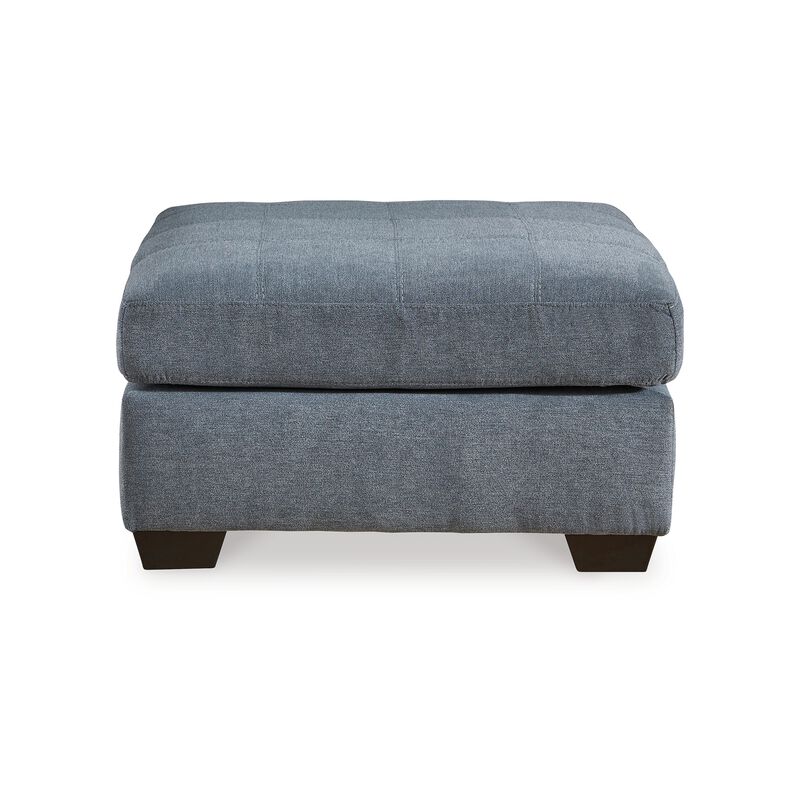 Marlow Oversize Ottoman, Stitch Details, Muted Blue Polyester 36 Inch