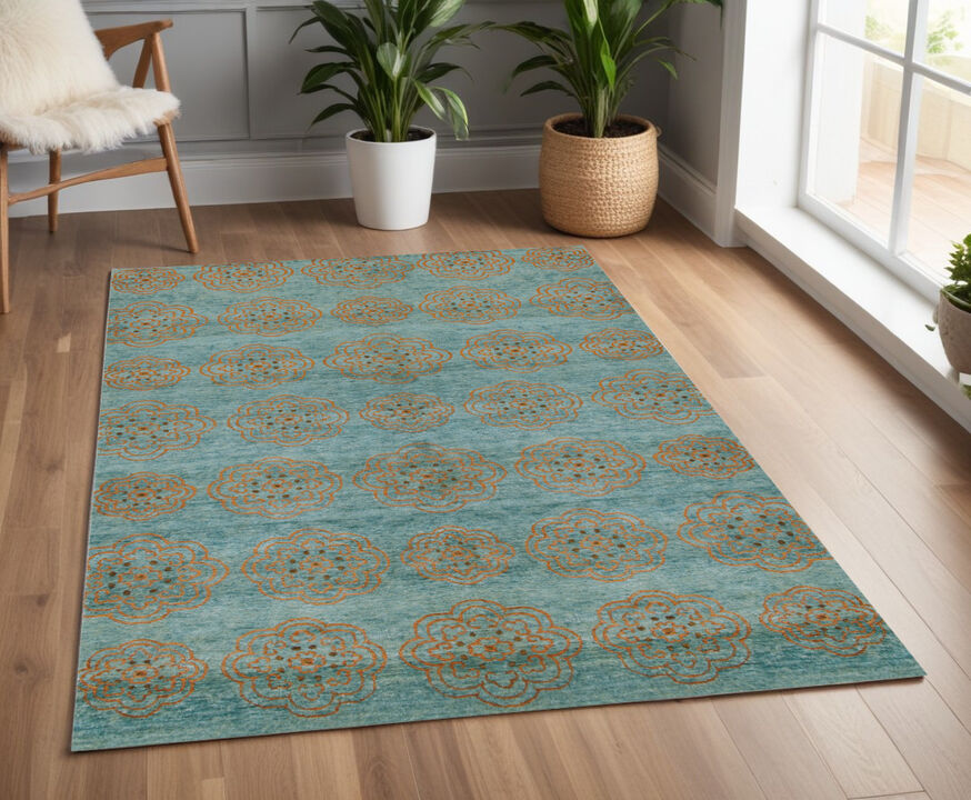 HomeRoots Floral Hand Knotted Worn Faded Area Rug