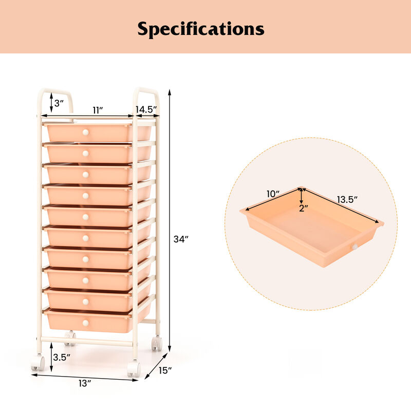 Rolling Cart Organizer with 10 Drawers &ndash; Ideal for Home or Office