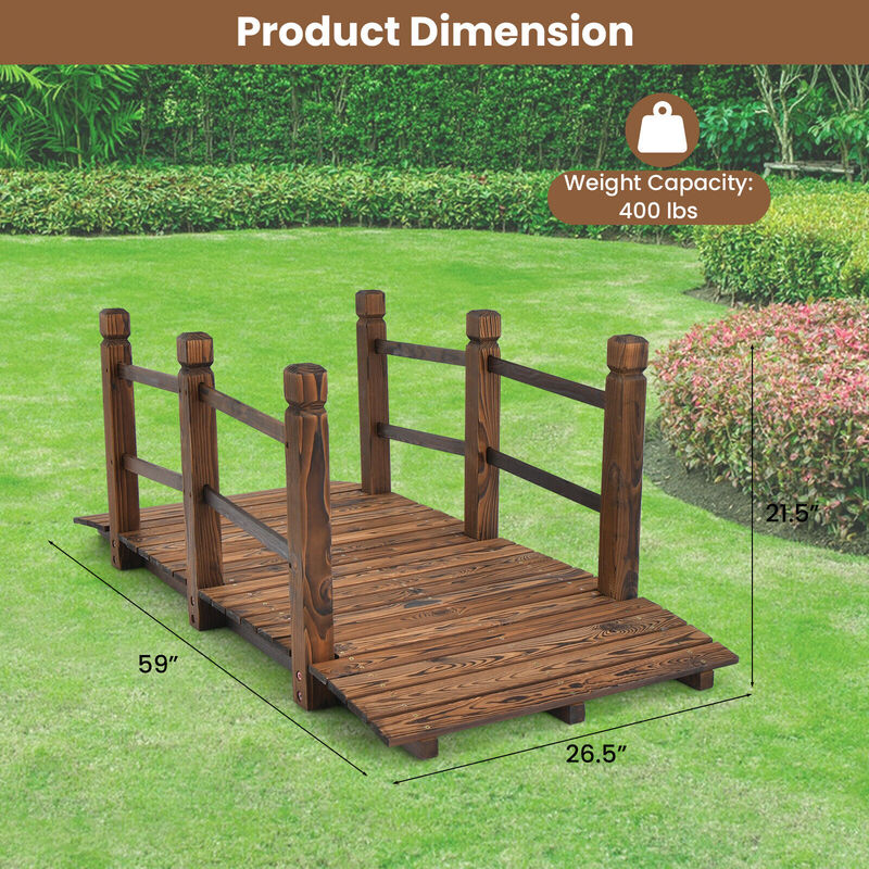 5 Feet Wooden Garden Bridge with Safety Rails