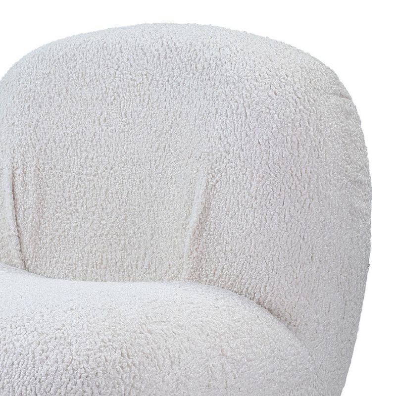 27 Inch Teddy Sherpa Fabric Curved Accent Chair, Swivel Function, White-Benzara