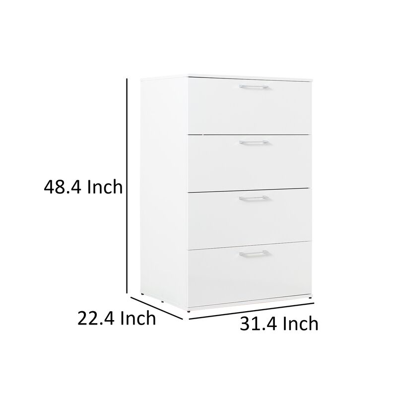 Eli 48 Inch Tall Dresser Chest, 4 Big Storage Drawers, Glossy White Finish - Benzara image number 5