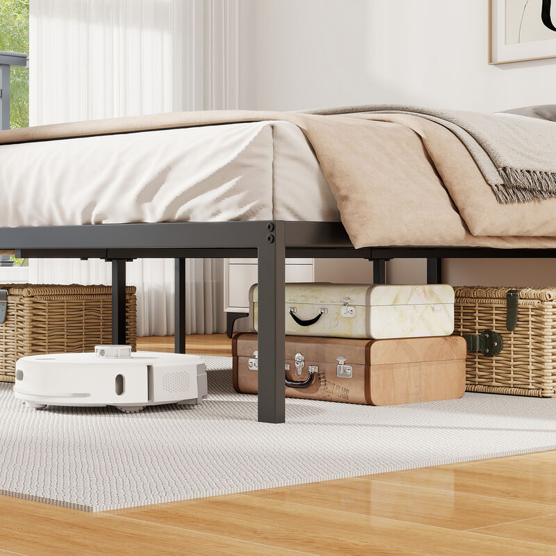 Metal Platform Bed Frame with Reinforced Slats and Mattress Support-Black image number 6