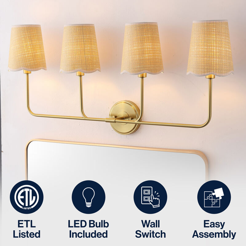 Lila Traditional Coastal Scalloped Fabric Shade/Metal LED Vanity Light