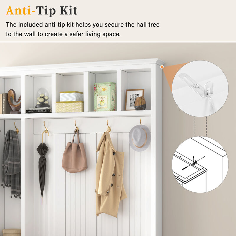 Merax 4-in-1 Entryway Hall Tree with Storage Bench, Hanging Hooks, Open Cubbies & Drawers image number 6