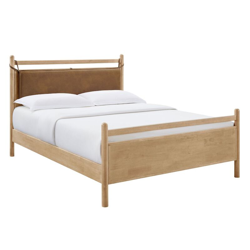 Leni Queen Size Vegan Leather and Wood Platform Bed Frame image number 0