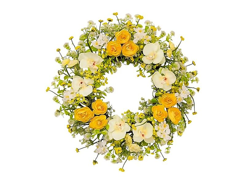 24 Inch Spring Yellow Floral Wreath Front Door Artificial Camellia Orchid Decor image number 0