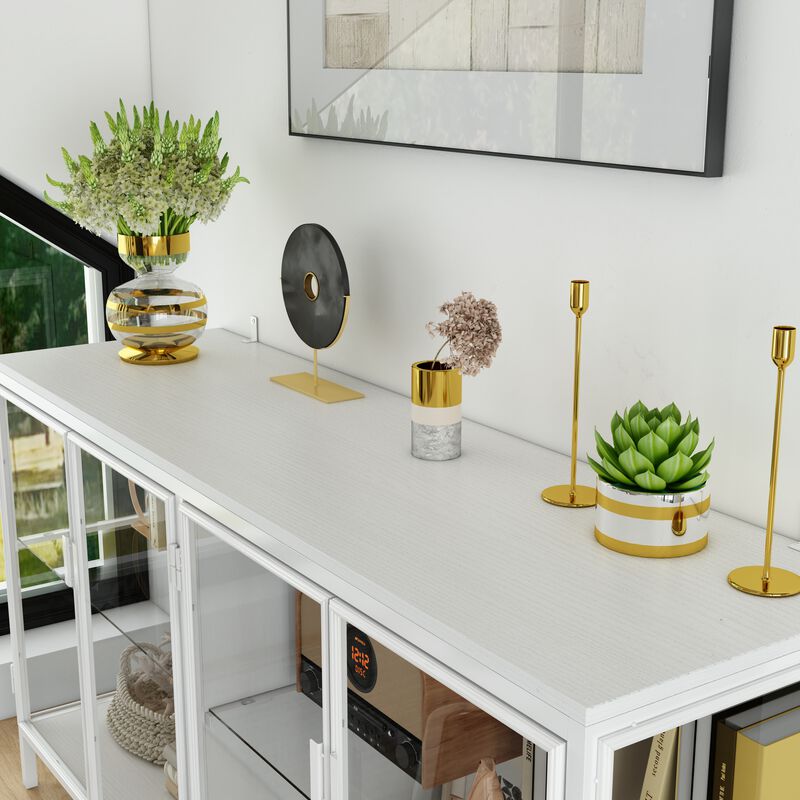 FUFU&GAGA Contemporary White Sideboard with Glass and Wood Accents, (55.1"W x 15.7"D x 29.5"H), Scratch-Resistant