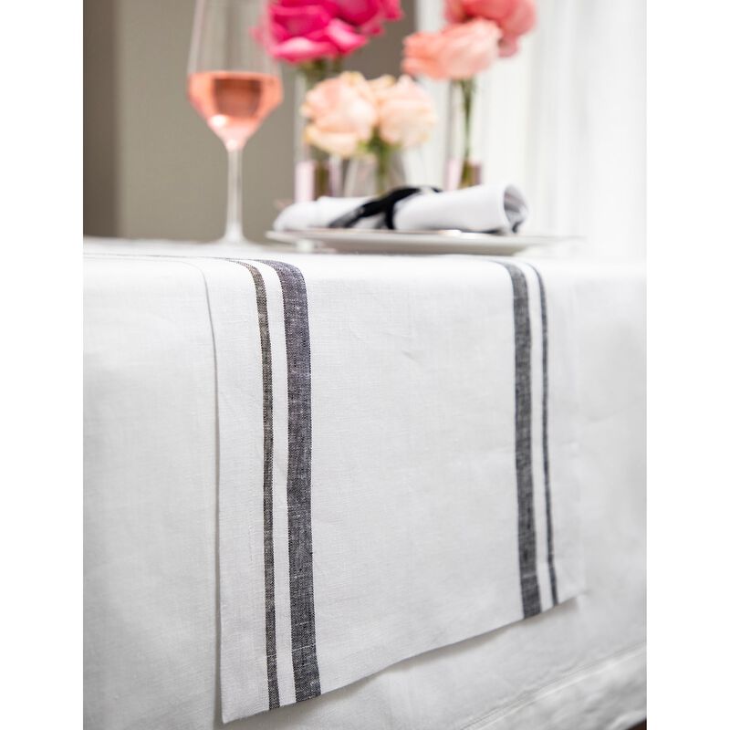Solino Home French Stripe 100% Linen Table Runner &ndash; Handcrafted, Machine Washable, Perfect for Holiday and Everyday Dining