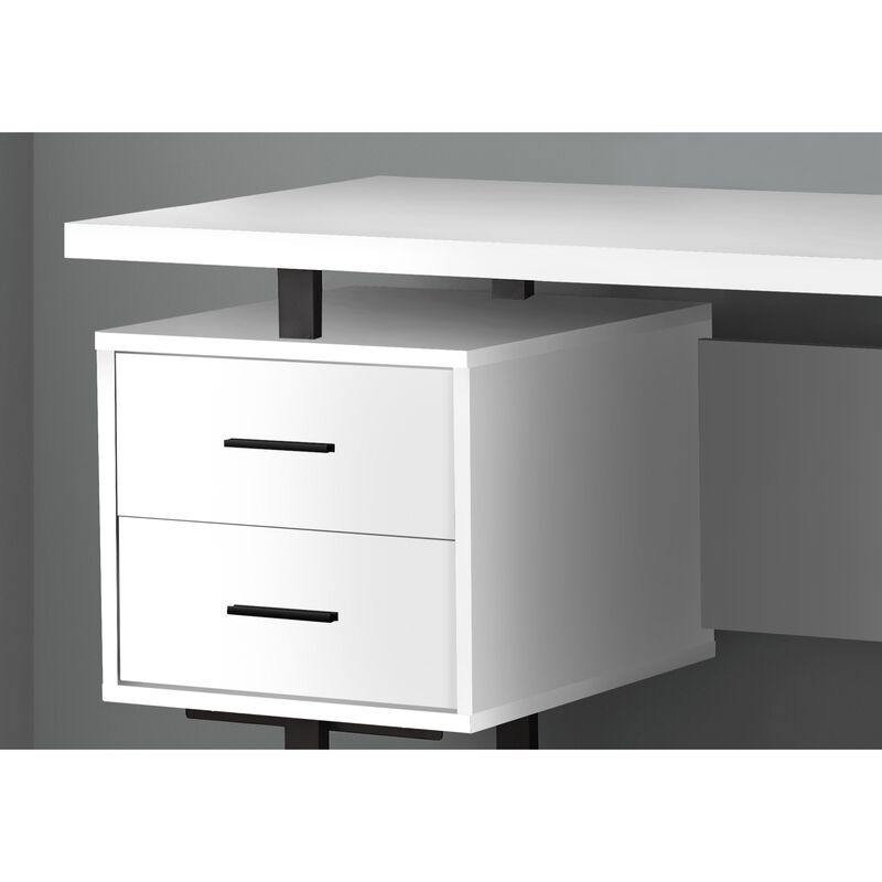 Monarch Specialties Computer Desk, Home Office, Laptop, Left, Right Set-Up, Storage Drawers, 60"L, Work, Metal, Laminate, White, Black, Contemporary, Modern