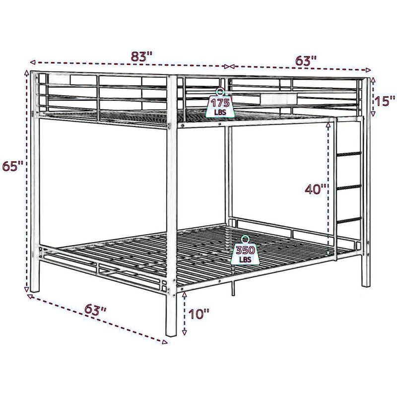 Metal Queen/Queen Bunk Bed, Black Sand
