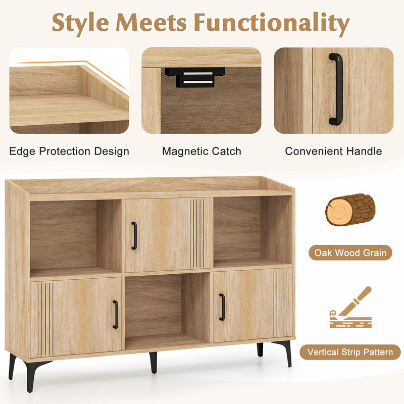 Sideboard Storage Cabinet Bookcase with 3 Doors and Open Compartments