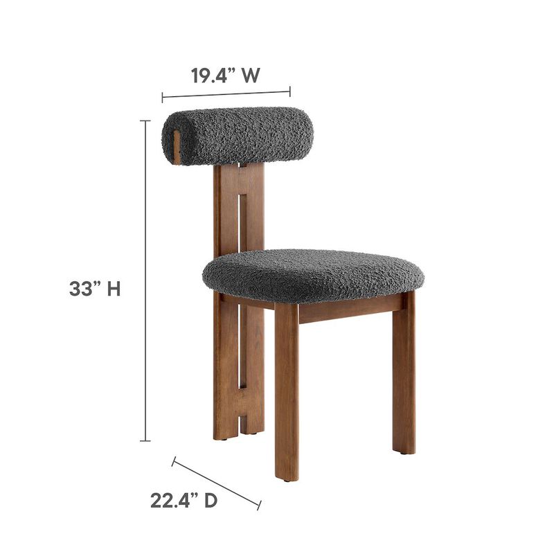 Modway Torian Upholstered Boucle Dining Chairs Set of 2 in Walnut Black - 3-Legged Farmhouse Kitchen Chairs - Mid-Century Modern Armless Accent Chairs - Comfortable Side Chairs with Wood Legs image number 2