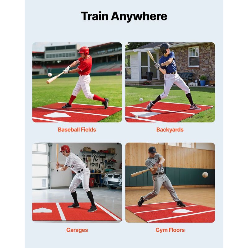 Baseball Hitting Turf Mat with Home Plate, Batting Training Equipment for Baseball & Softball-Red image number 4