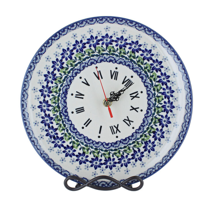 Blue Rose Polish Pottery Red Daisy Clock