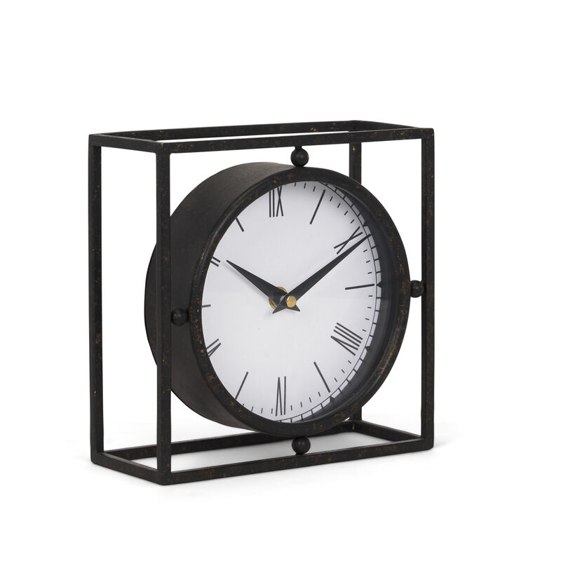 HomeRoots 3" Black Distressed Metal Table Clock image number 2
