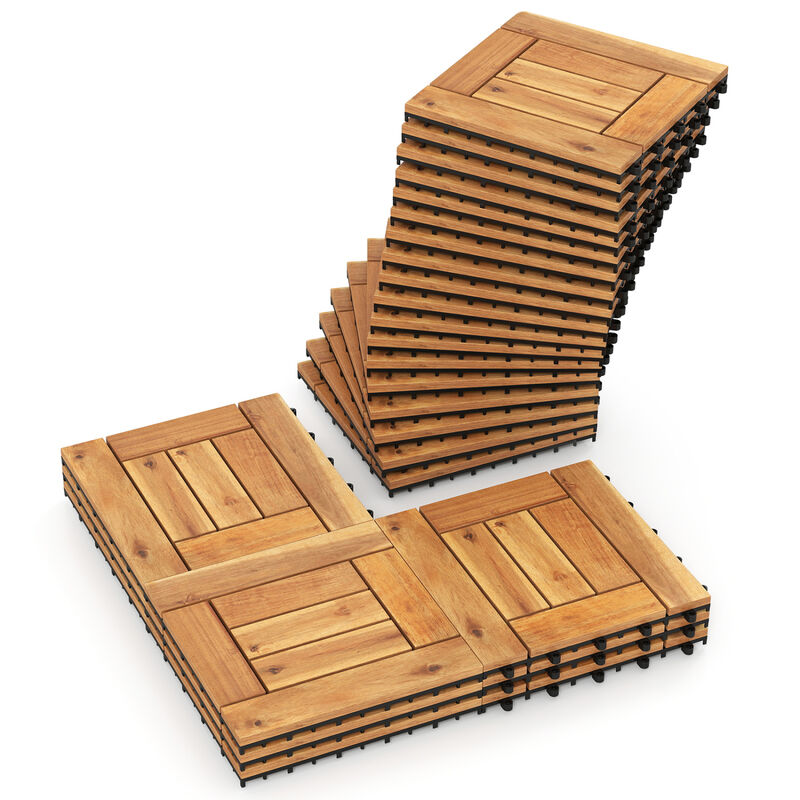 27 Piece Interlocking Wood Deck Tiles for Backyard Patio Porch and Poolside-Natural image number 3