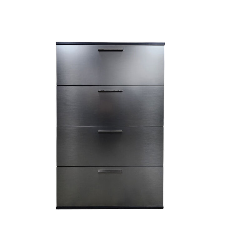 Bliss Glossy Four-Drawer Jumbo Chest in Metallic Gray