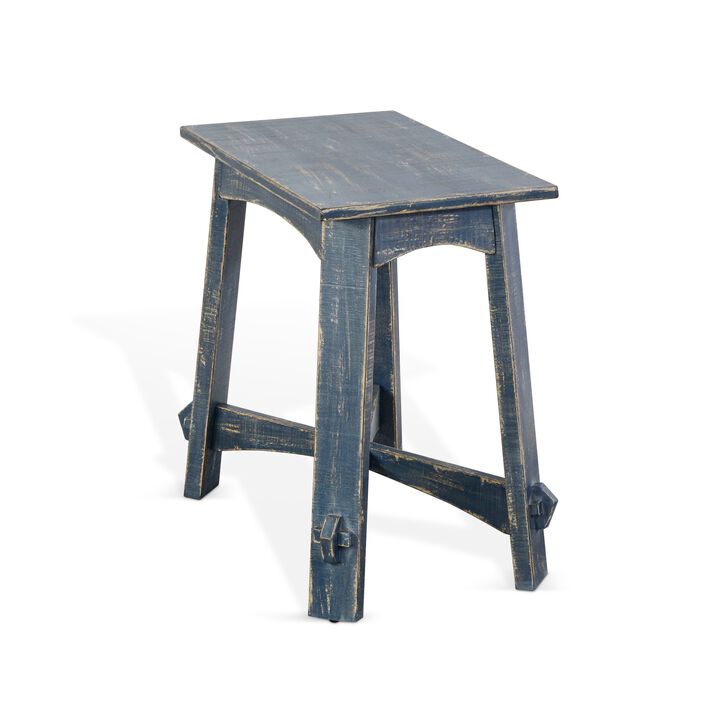 Rena Rustic Side Table, 24 Inch Rectangular Distressed Ocean Blue Wood