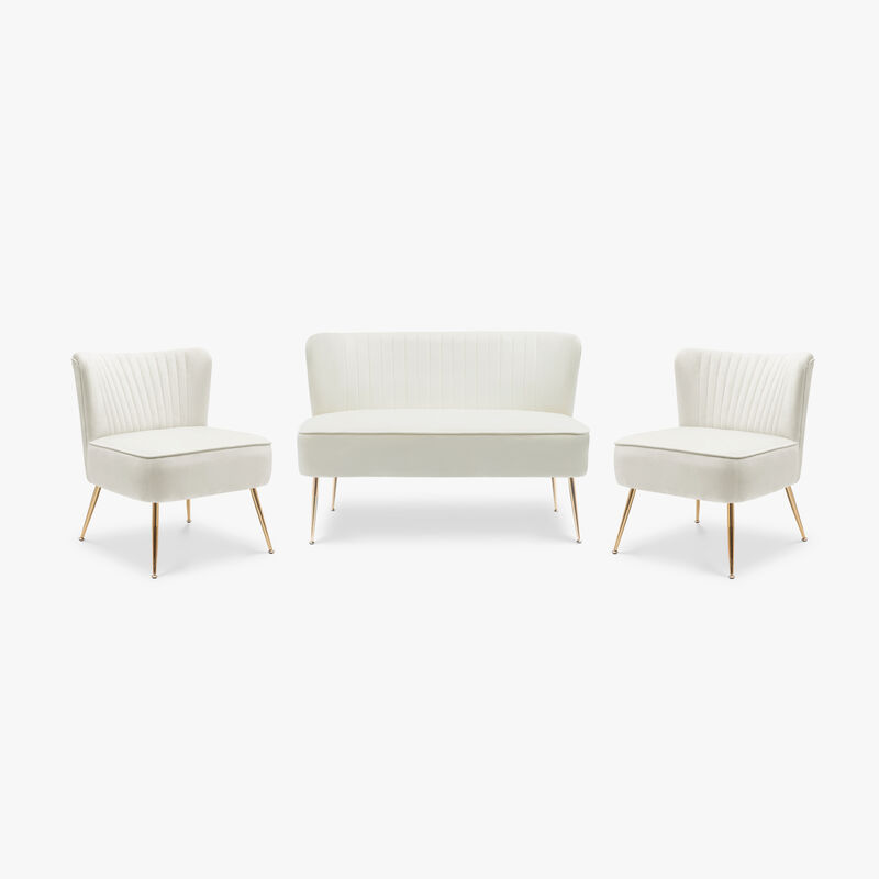 WestinTrends Mid Century Modern Tufted Velvet Loveseat Sofa and Chair Set