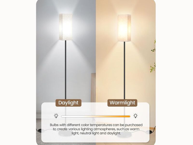 2-Pack Modern Floor Lamps &ndash; Black & Beige, 64.6" Tall, Foot Switch, E26 Base