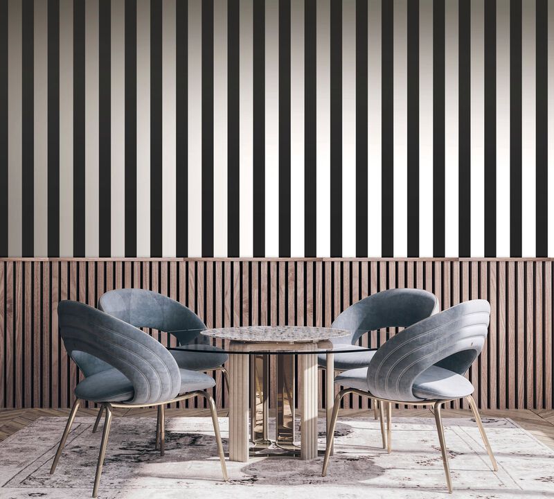 Style Sisters Flock Stripe Black Black Wallpaper SS21239