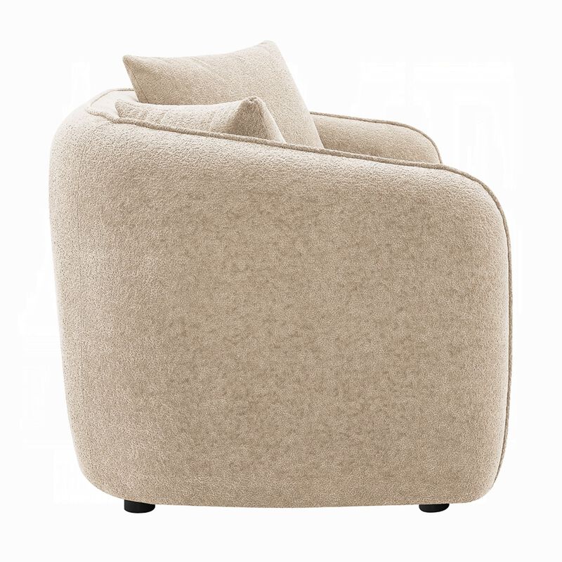 Keina Loveseat, 2 Accent Pillows, Rounded Back, Beige Chenille 57 Inch - Benzara - Benzara