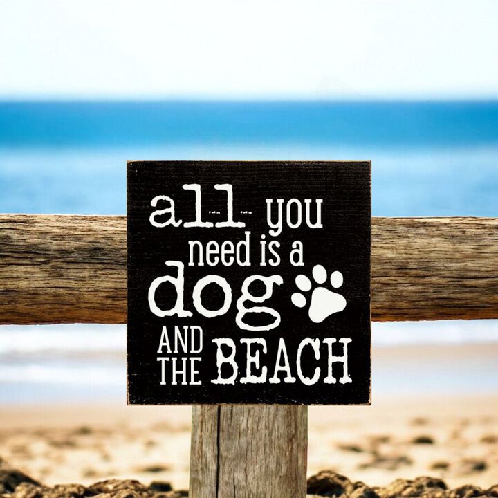Wooden Dog Lover Beach Sign for Coastal Wall and Shelf Home Decor