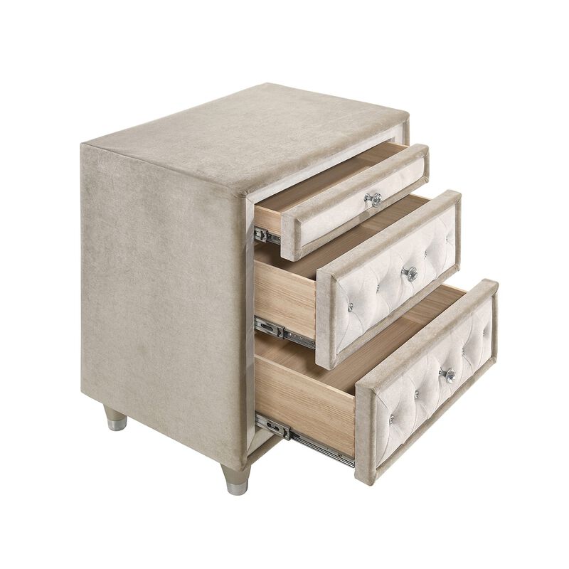 Coaster Home Furnishings 3 Drawers Velvet Nightstand, Ivory and Camel