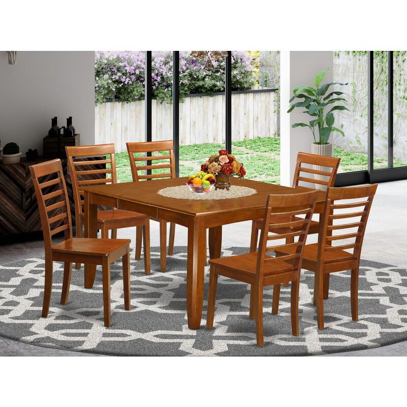 7 Pc formal Dining room set-Square Dining Table with Leaf and 6 Dining Chairs.