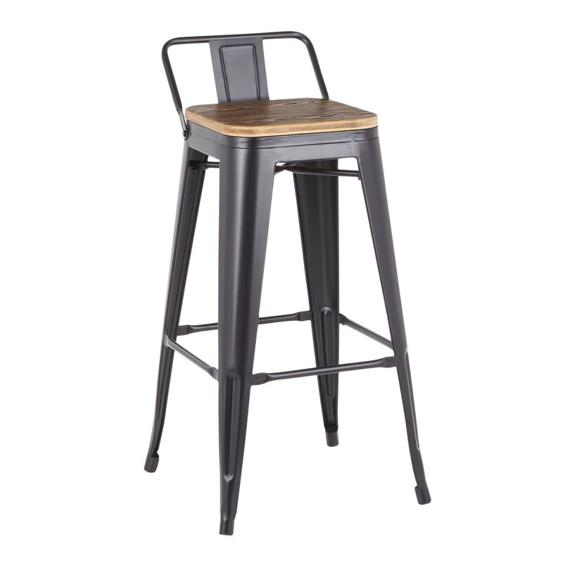 Lumisource Oregon Industrial Low Back Barstool in Black Metal and Wood-Pressed Grain Bamboo - Set of 2 image number 3