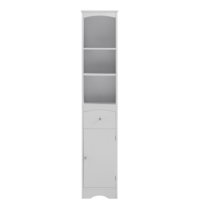 Whisen Verticle Bathroom Cabinet, Freestanding Storage Cabinet with Drawer and Adjustable Shelves