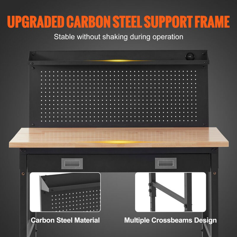 Heavy Duty Garage Workbench with Hardwood Top, Adjustable Height, Steel Frame and 30 Hooks-Black image number 5