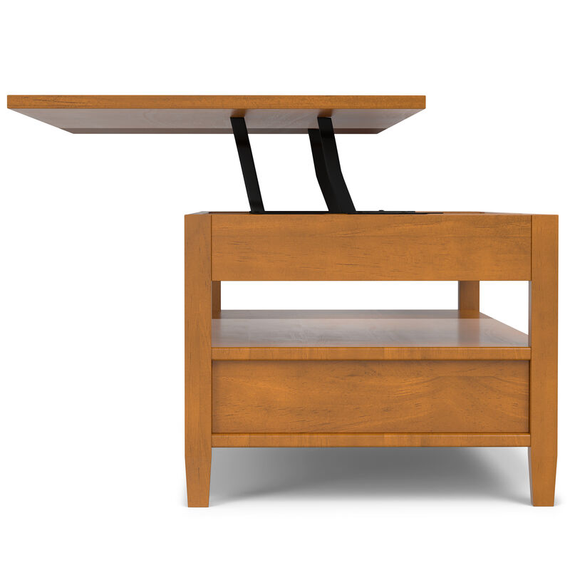 Warm Shaker SOLID WOOD 48 inch Wide Rectangle Transitional Lift Top Coffee Table in Light Golden Brown