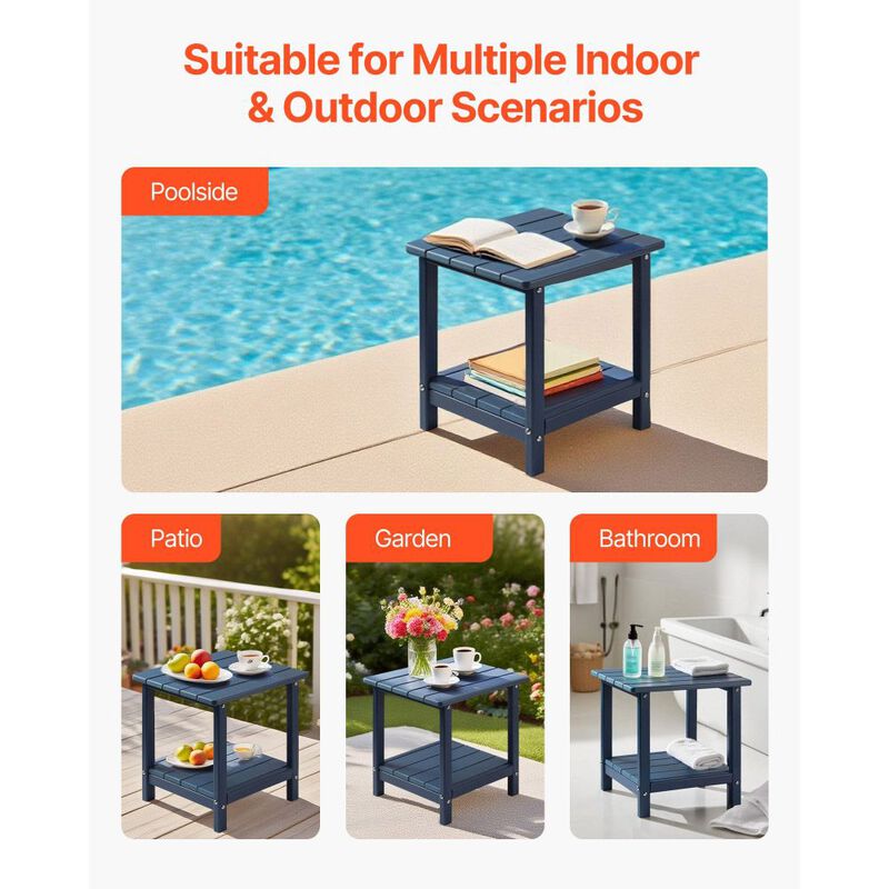 Outdoor Side Table, Double Layer HDPE End Table, Weather Resistant - Blue image number 8