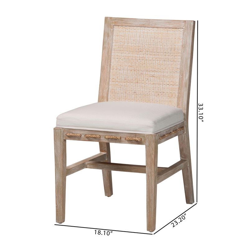 bali & pari Ashford Whitewash Rattan Dining Chair - Mahogany Wood Frame with Handwoven Wicker Backrest and Braided Rope Inserts for Coastal Dining Room image number 8