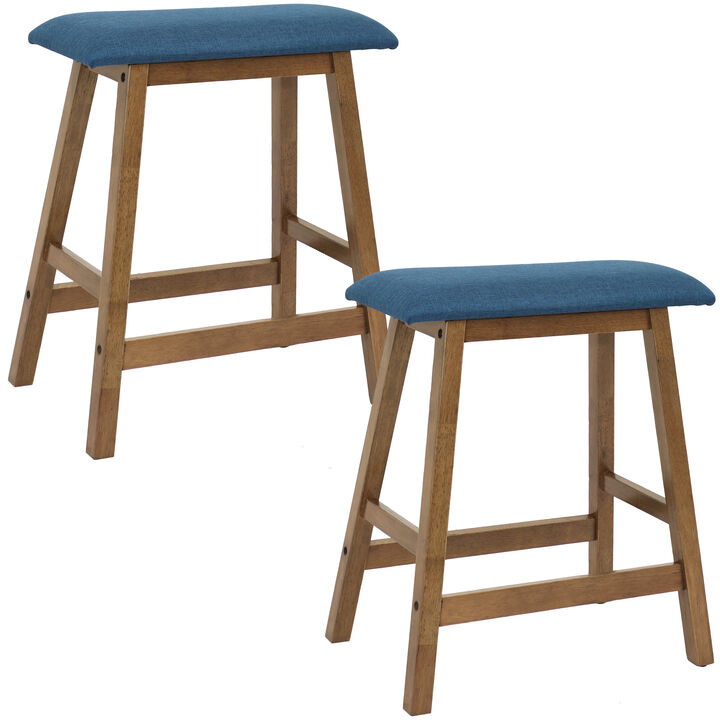 Sunnydaze Wood Counter-Height Stool with Cushion - Weathered Oak - Set of 2