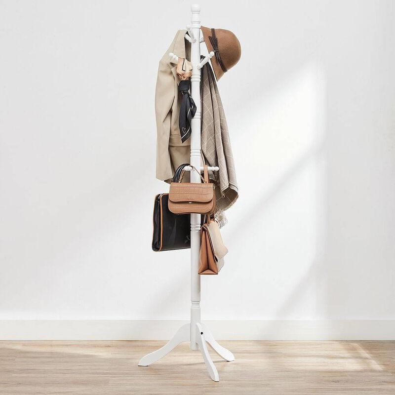 Hivvago Solid Wood Coat Rack with 10 Hooks in Black Finish