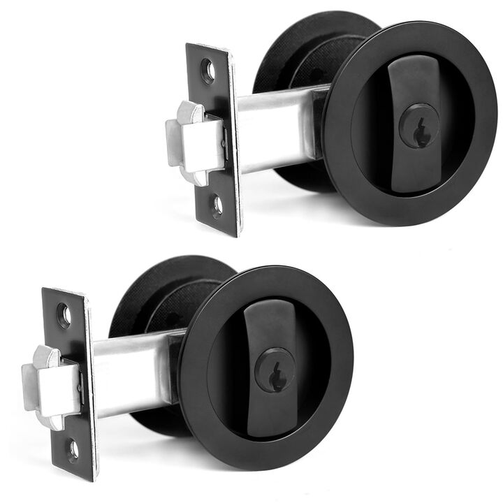 Dontay 2 Pack Pocket Door Lock with Key, Contemporary Entrance Sliding Barn Door Lock Latch, Recessed 2 Sided, 2 3/8"" Backset,