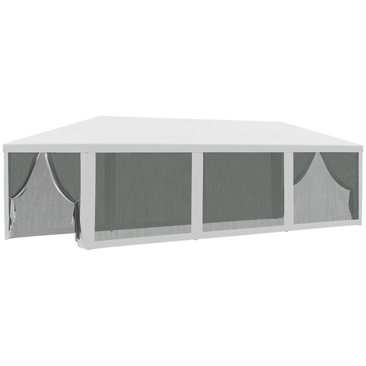 Outsunny 10' x 28' Party Tent Canopy, Outdoor Event Shelter Gazebo with 8 Removable Mesh Sidewalls, Zipper Doors, Steel Frame