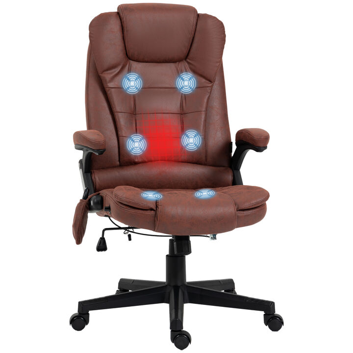 HOMCOM 6 Point Vibrating Massage Office Chair with Heat, Microfiber High Back Executive Office Chair with Reclining Backrest, Padded Armrests and Remote, Red