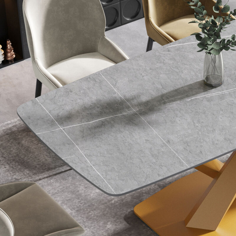 70.87" Modern artificial stone gray curved golden metal leg dining table-can accommodate 6-8 people image number 3