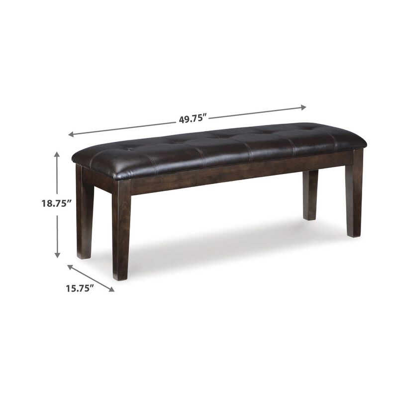 Hado Dining Bench, 49 Inch, Tufted Faux Leather Seat, Dark Brown - Benzara