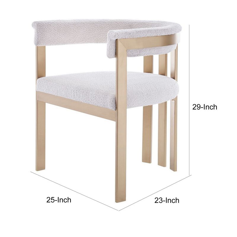 25 Inch Dining Chair, Contemporary Art Style, Sherpa Velvet, Beige, Gold - Benzara image number 4