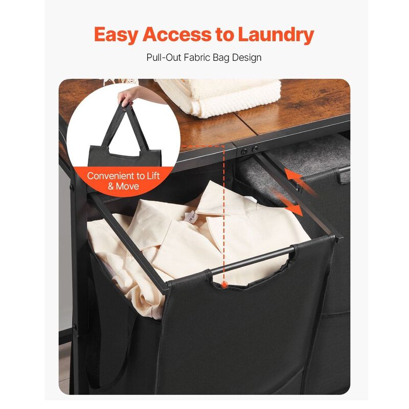 2 Compartment Laundry Sorter with Pull Out Oxford Bags, Freestanding Hamper with Shelf-Black image number 5